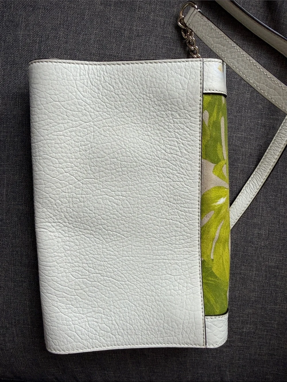 kate spade White and Green Palm Leaf Wristlet Clutch